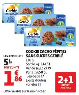 Auchan COOKIE CACAO PÉPITES SANS SUCRES GERBLÉ offre
