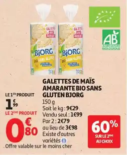 Auchan GALETTES DE MAÏS AMARANTE BIO SANS GLUTEN BJORG offre
