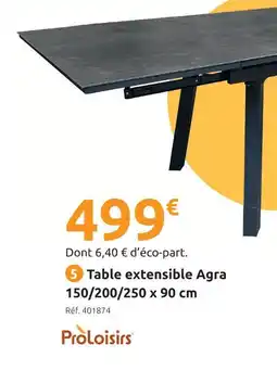 Mr Bricolage Proloisirs table extensible agra 150/200/250 x 90 cm offre