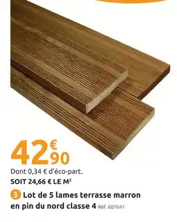 Mr Bricolage Lot de 5 lames terrasse marron en pin du nord classe 4 offre
