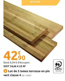 Mr Bricolage Lot de 5 lames terrasse en pin vert classe 4 offre