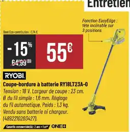 Bricorama RYOBI Coupe-bordure à batterie RY18LT23A-0 offre