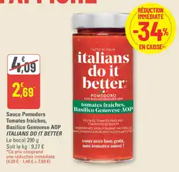 G20 Sauce pomodoro tomates fraîches basilico genovese aop italians do it better offre