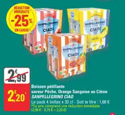 G20 Boisson pétillante saveur pêche orange sanguine ou citron sanpellegrino ciao offre
