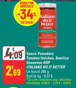 G20 Sauce pomodoro tomates fraîches basilico genovese aop italians do it better offre