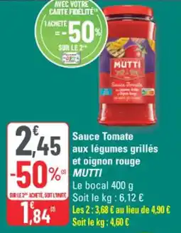 G20 Sauce tomate aux légumes grillés et oignon rouge mutti offre