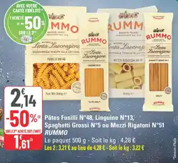 G20 Pâtes fusilli n°48 linguine n°13 spaghetti grossi n°5 ou mezzi rigatoni n°51 rummo offre