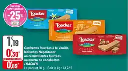 G20 Gaufrettes fourrées à la vanille noisettes napolitaner ou croustillantes fourrées au beurre de cacahuètes loacker offre