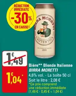 G20 Bière blonde italienne birra moretti offre