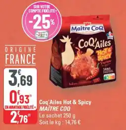 G20 Coq'ailes hot & spicy maître coq offre