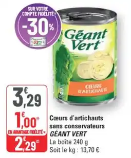 G20 Cœurs d'artichauts sans conservateurs géant vert offre
