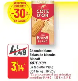 G20 Chocolat blanc eclats de biscuits biscoff côte d'or offre