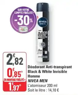 G20 Déodorant anti-transpirant black & white invisible homme nivea men offre