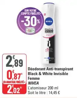 G20 Déodorant anti-transpirant black & white invisible femme nivea offre