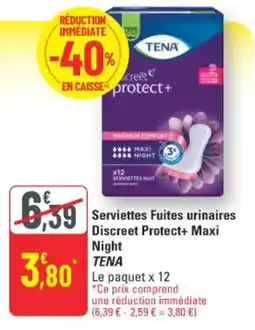 G20 Serviettes fuites urinaires discreet protect+ maxi night tena offre