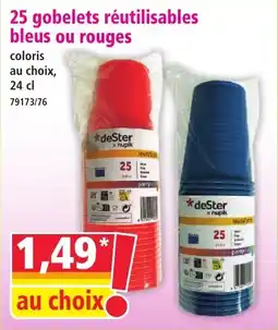 Norma 25 gobelets réutilisables bleus ou rouges offre