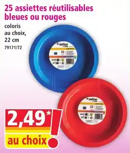Norma 25 assiettes réutilisables bleues ou rouges offre