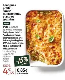 Thiriet Lasagnes poulet, sauce mascarpone, pesto et tomates offre