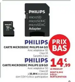 Super U PHILIPS CARTE MICROSDXC PHILIPS 64 GO offre