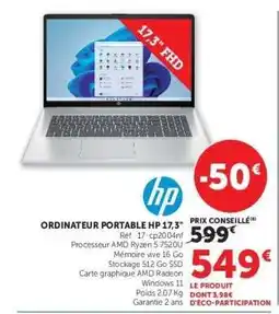 Super U ORDINATEUR PORTABLE HP 17.3 offre