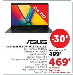 Super U ORDINATEUR PORTABLE ASUS 15.6” offre