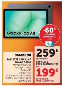 Super U Tablette Samsung Galaxy A11+ offre