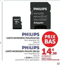 Hyper U PHILIPS CARTE MICROSDXC PHILIPS 128 GO offre