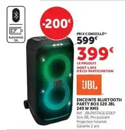 Super U ENCEINTE BLUETOOTH PARTY BOX 320 JBL 240 W RMS offre