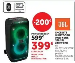 Hyper U ENCEINTE BLUETOOTH PARTY BOX 320 JBL offre