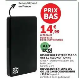 Hyper U DISQUE DUR EXTERNE 250 GO USB 3.0 RECONDITIONNE offre