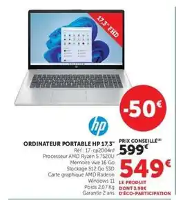 Hyper U ORDINATEUR PORTABLE HP 17.3 offre