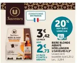Hyper U Bière Blonde Abbaye Hoëllingem U Saveurs 6,5° offre