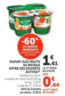 Hyper U Yaourt aux fruits au bifidus Activia offre