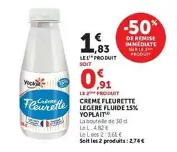 Hyper U CREME FLEURETTE LEGERE FLUIDE 15% YOPLAIT offre