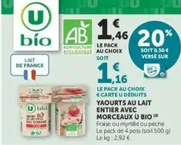 Hyper U YAOURTS AU LAIT ENTIER AVEC MORCEAUX U BIO offre