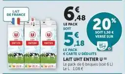 Hyper U LAIT UHT ENTIER U offre