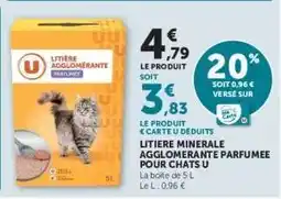 Hyper U Litière Minérale Agglomérante Parfumée Pour Chats U offre