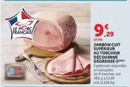 Hyper U Jambon Cuit Supérieur au Torchon Découenné Dégraissé offre