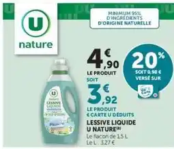Hyper U LESSIVE LIQUIDE U NATURE offre
