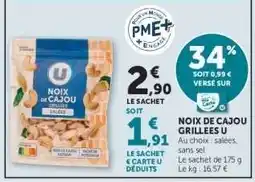 Super U NOIX DE CAJOU GRILLÉES U offre