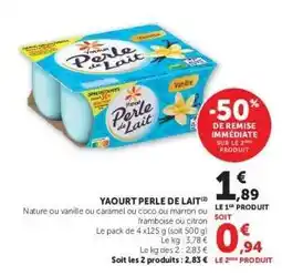 Hyper U Yaourt Perle de Lait offre