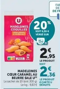 Hyper U MADELEINES CŒUR CARAMEL AU BEURRE SALÉ offre