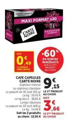 Hyper U Café Capsules Carte Noire offre