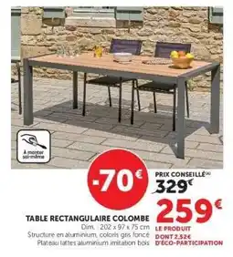 Hyper U TABLE RECTANGULAIRE COLOMBE offre
