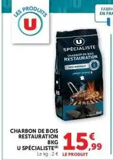 Hyper U Charbon de Bois Restauration 8kg U Spécialiste offre