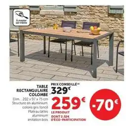 Super U TABLE RECTANGULAIRE COLOMBE offre