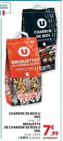 Super U BRIQUETTE DE CHARBON DE BOIS U 5KG offre