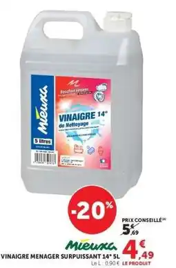 Super U Vinaigre Ménager Surpuissant 14° 5L offre