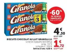 Super U Biscuits Chocolat au Lait Granola LU offre
