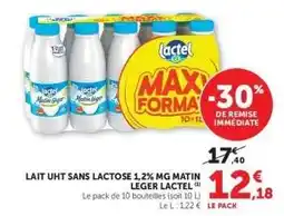 Super U Lait UHT Sans Lactose 1,2% MG Matin Léger Lactel offre